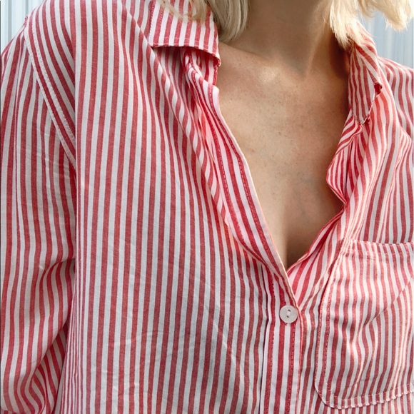 Velvet Heart Red Striped Elisa Button Up Shirt Size Medium - Picture 4 of 6